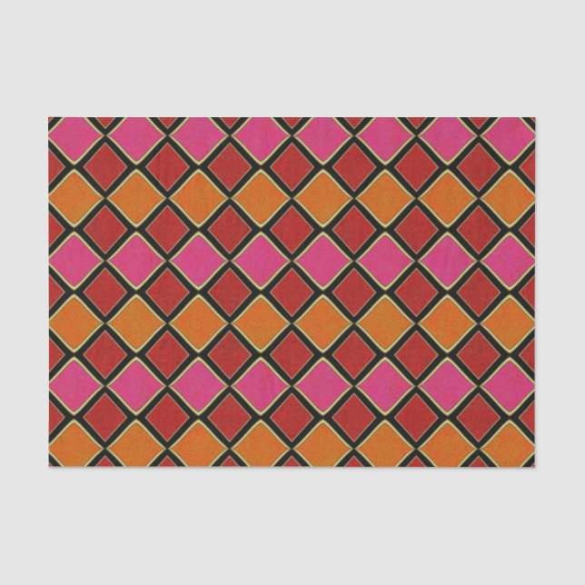 Vibrant Harlequin Diamond Pattern in Red, Orange,  Tissue Paper (Front)