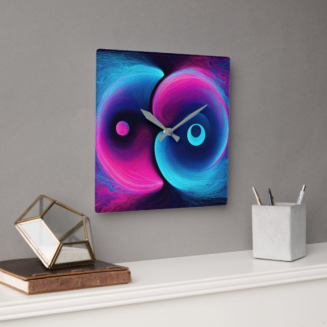 Vibrant Harmony Modern Interpretation of Yin Yan Square Wall Clock (Office)