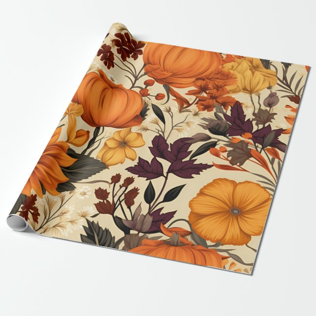 Vibrant Harvest Blooms Wrapping Paper (Unrolled)