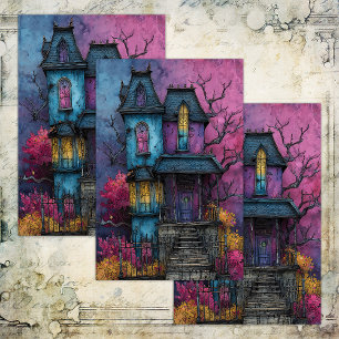 VIBRANT HAUNTED HOUSE DECOUPAGE TISSUE PAPER