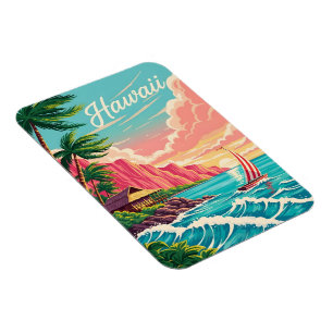 Vibrant Hawaiian coastal scene with palm trees Magnet