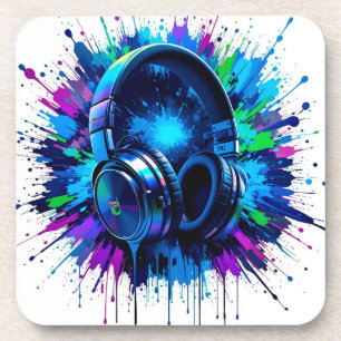 Vibrant Headphones Against Splash of Colourful Pai Coaster