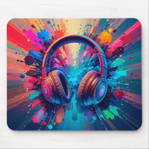 Vibrant Headphones Against Splash of Colourful Pai Mouse Pad