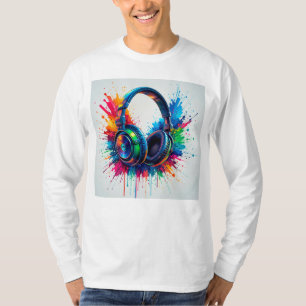 Vibrant Headphones Against Splash of Colourful Pai T-Shirt