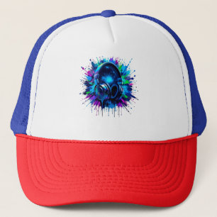 Vibrant Headphones Against Splash of Colourful Pai Trucker Hat