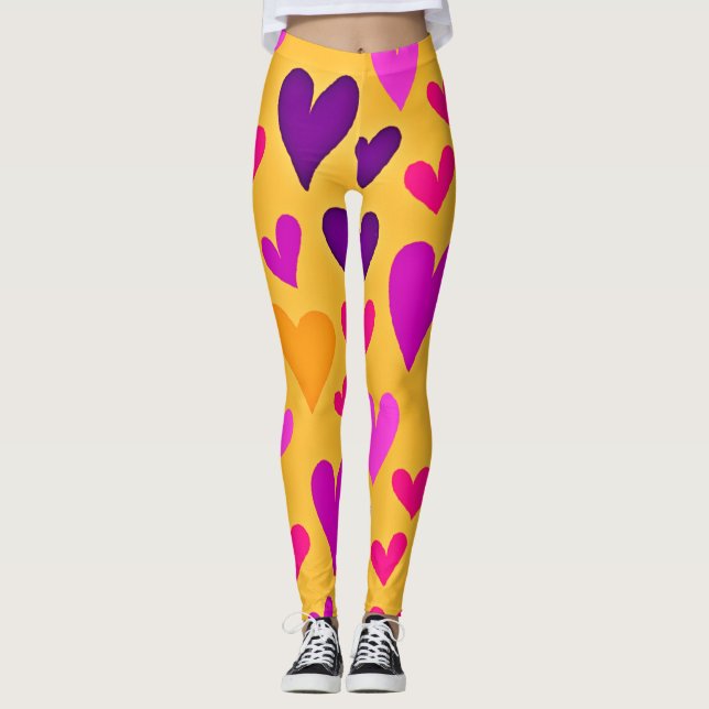 Vibrant Heart Bliss: Love Pattern Leggings (Front)