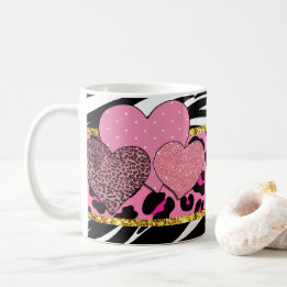 Vibrant Heart Patterns with Animal Prints and Glit Coffee Mug