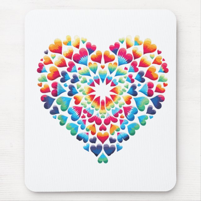 Vibrant Heart Tie-Dye Mouse Pad (Front)