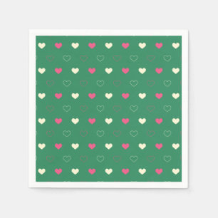 Vibrant Hearts on Green: Pink & Cream Contrast Napkin