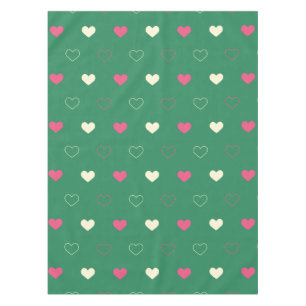 Vibrant Hearts on Green: Pink & Cream Contrast Tablecloth