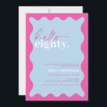 Vibrant Hello Eighty 80th Birthday Party Invitation<br><div class="desc">This vibrant 80th birthday party invitation is perfect for a modern birthday party. The simple design features contemporary hello script text in white colour on vibrant peach background with wavy border. Customisable in any colour. Keep the design minimal and elegant, as is, or personalise it by adding your own graphics...</div>