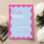 Vibrant Hello Forty 40th Birthday Party Invitation<br><div class="desc">This vibrant 40th birthday party invitation is perfect for a modern birthday party. The simple design features contemporary hello script text in white colour on vibrant peach background with wavy border. Customisable in any colour. Keep the design minimal and elegant, as is, or personalise it by adding your own graphics...</div>