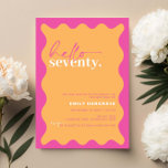 Vibrant Hello Seventy 70th Birthday Party Invitation<br><div class="desc">This vibrant 70th birthday party invitation is perfect for a modern birthday party. The modern design features contemporary orange background with wavy border. Customisable in any colour. Keep the design minimal and elegant, as is, or personalise it by adding your own graphics and artwork. For more advanced customisation of this...</div>