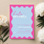 Vibrant Hello Seventy 70th Birthday Party Invitation<br><div class="desc">This vibrant 70th birthday party invitation is perfect for a modern birthday party. The simple design features contemporary hello script text in white colour on vibrant peach background with wavy border. Customisable in any colour. Keep the design minimal and elegant, as is, or personalise it by adding your own graphics...</div>