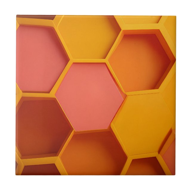 Vibrant Hexagon Honeycomb Geometric Gradient Ceramic Tile (Front)