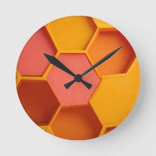 Vibrant Hexagon Honeycomb Geometric Gradient Round Clock