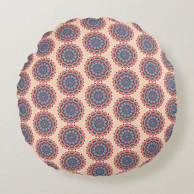 Vibrant Hexcolor Mandala Round Cushion (Front)
