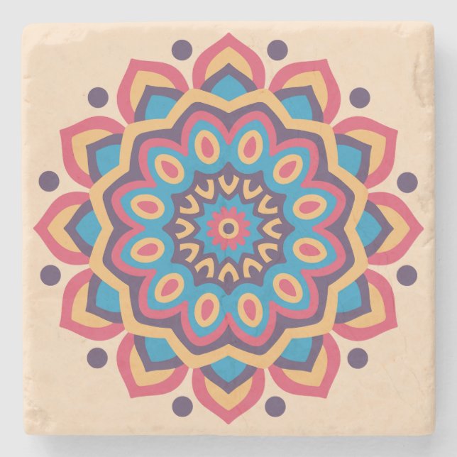 Vibrant Hexcolor Mandala Stone Coaster (Front)