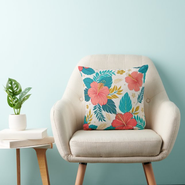Vibrant Hibiscus Floral Cushion (Chair)