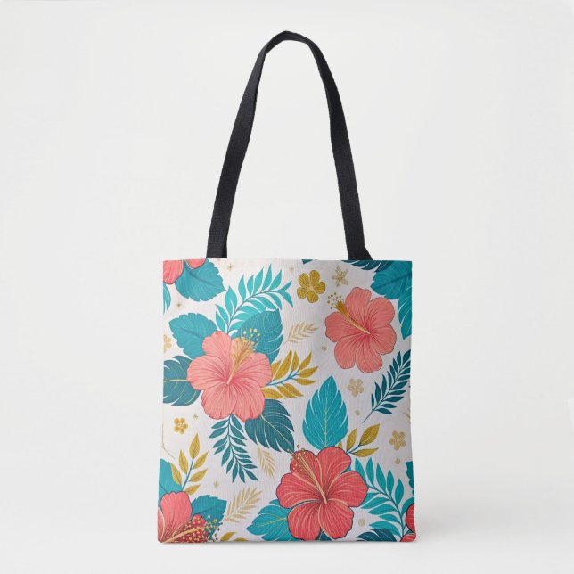 Vibrant Hibiscus Floral Tote Bag (Front)