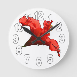 Vibrant Hibiscus Flower Round Clock