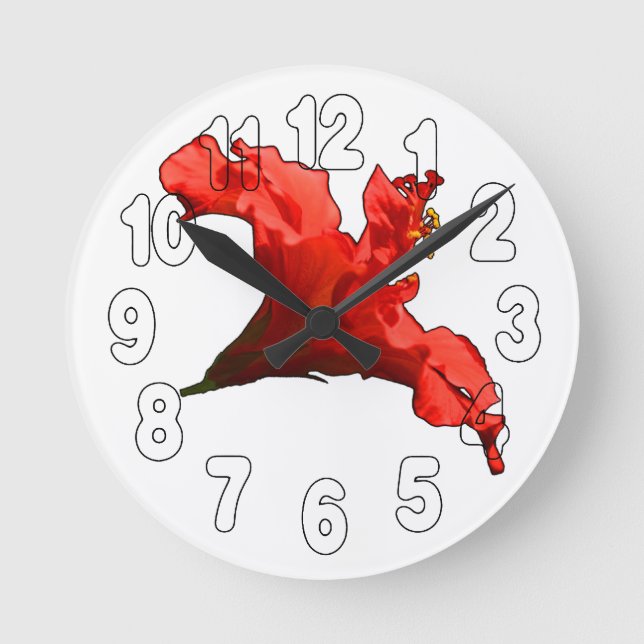 Vibrant Hibiscus Flower Round Clock (Front)