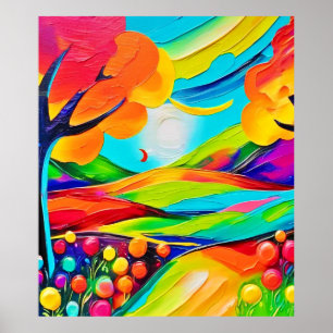 Vibrant Hillside Harmony Painting Poster