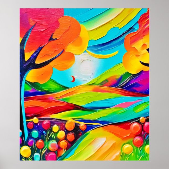 Vibrant Hillside Harmony Painting Poster (Front)