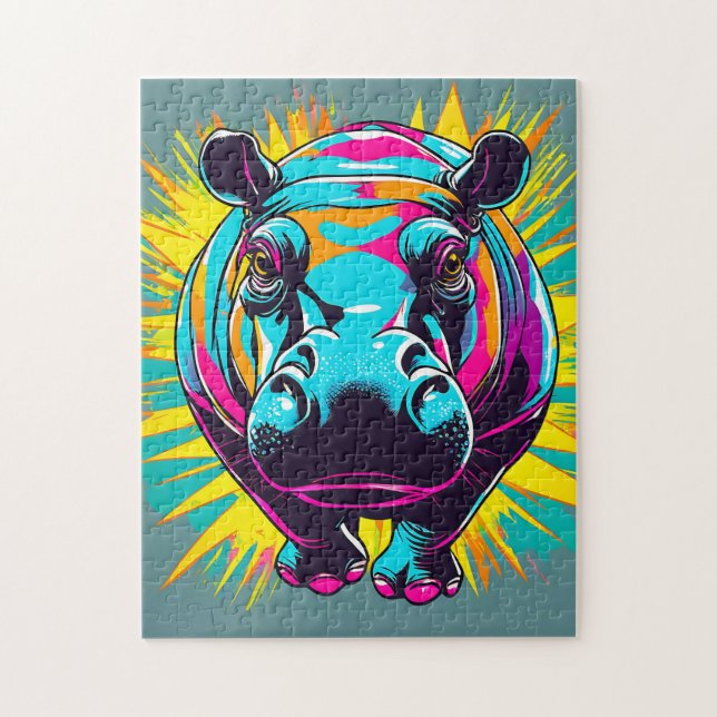 Vibrant Hippo Animal Jigsaw Puzzle (Vertical)