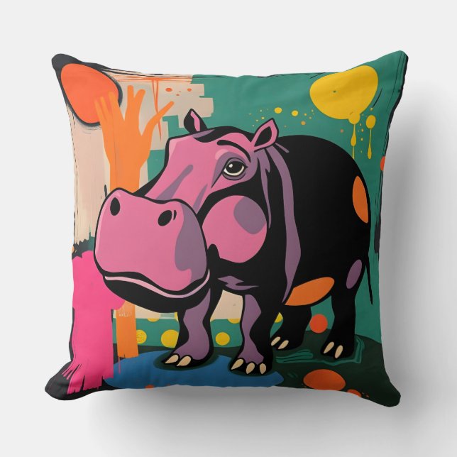 Vibrant Hippo Design Cushion (Front)
