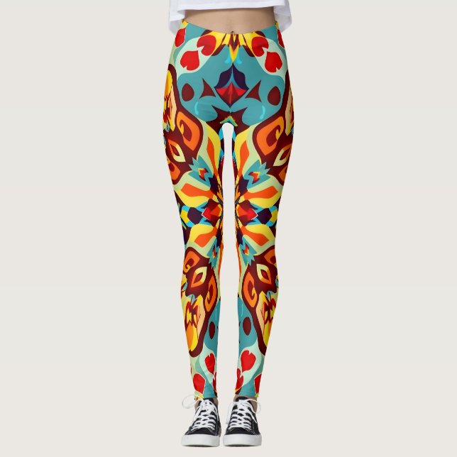 Vibrant Home Decor Leggings - Symmetrical Pattern (Front)