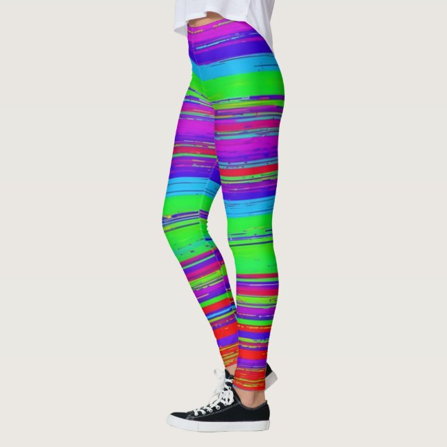 Vibrant Horizontal Glitch Pattern Leggings (Left)