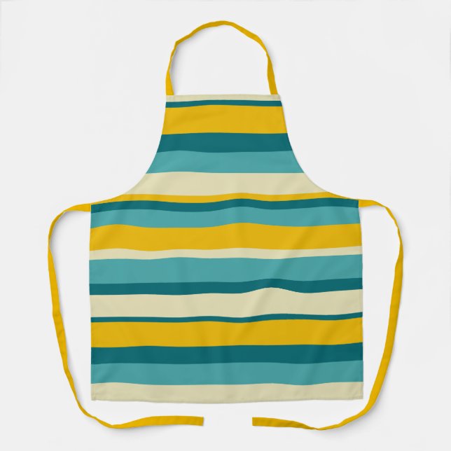 Vibrant Horizontal Stripes in Yellow and Teal Apron (Front)