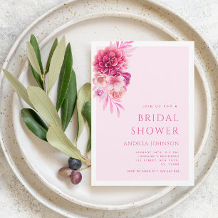 Vibrant Hot Pink Chic Floral Bridal Shower Invitation