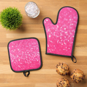 Vibrant Hot Pink Glitter Sparkle Texture Photo Oven Mitt & Pot Holder Set