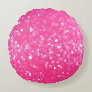Vibrant Hot Pink Glitter Sparkle Texture Photo Round Cushion