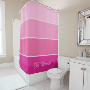 Vibrant Hot Pink   Ombre Stripes with Script Shower Curtain