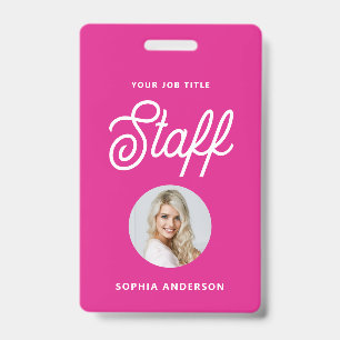 Vibrant Hot Pink   Photo and Trendy Script ID Badge