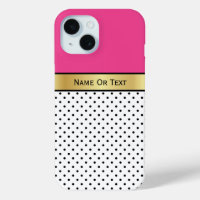 Vibrant Hot Pink Polka Dot Gold Stripe Design