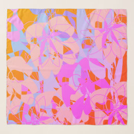 Vibrant Hot Pink Red Floral Feminine Chiffon Scarf