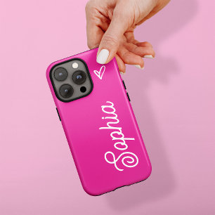 Vibrant Hot Pink   Your Name in Script with Heart iPhone 13 Case