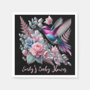 Vibrant Hummingbird And Pink Blooms Baby Shower Napkin