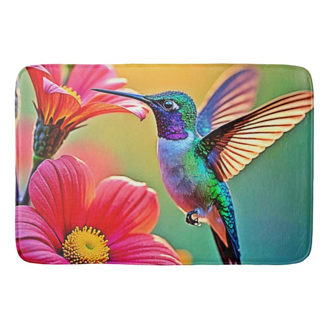 Vibrant Hummingbird at Sunset Design Bath Mat (Front)