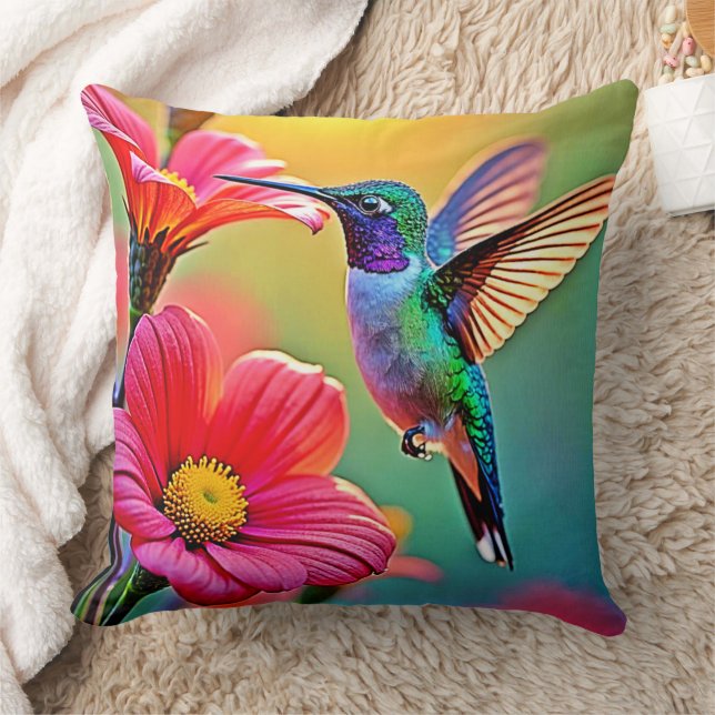 Vibrant Hummingbird at Sunset Design Cushion (Blanket)