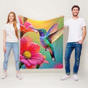 Vibrant Hummingbird at Sunset Design Fleece Blanket