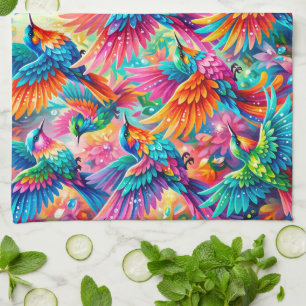 Vibrant Hummingbird Dreamscape – Tropical Boho Tea Towel