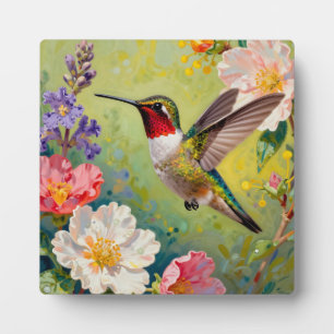Vibrant Hummingbird Floral Garden Plaque