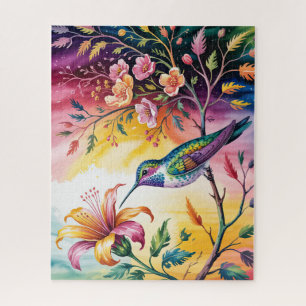 Vibrant Hummingbird Floral Jigsaw Puzzle