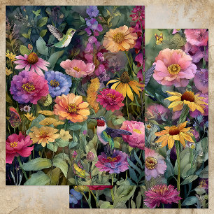 VIBRANT HUMMINGBIRD GARDEN SCRAPBOOK PAPER