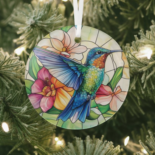 Vibrant Hummingbird Stained Glass Tree Decoration (Insitu)